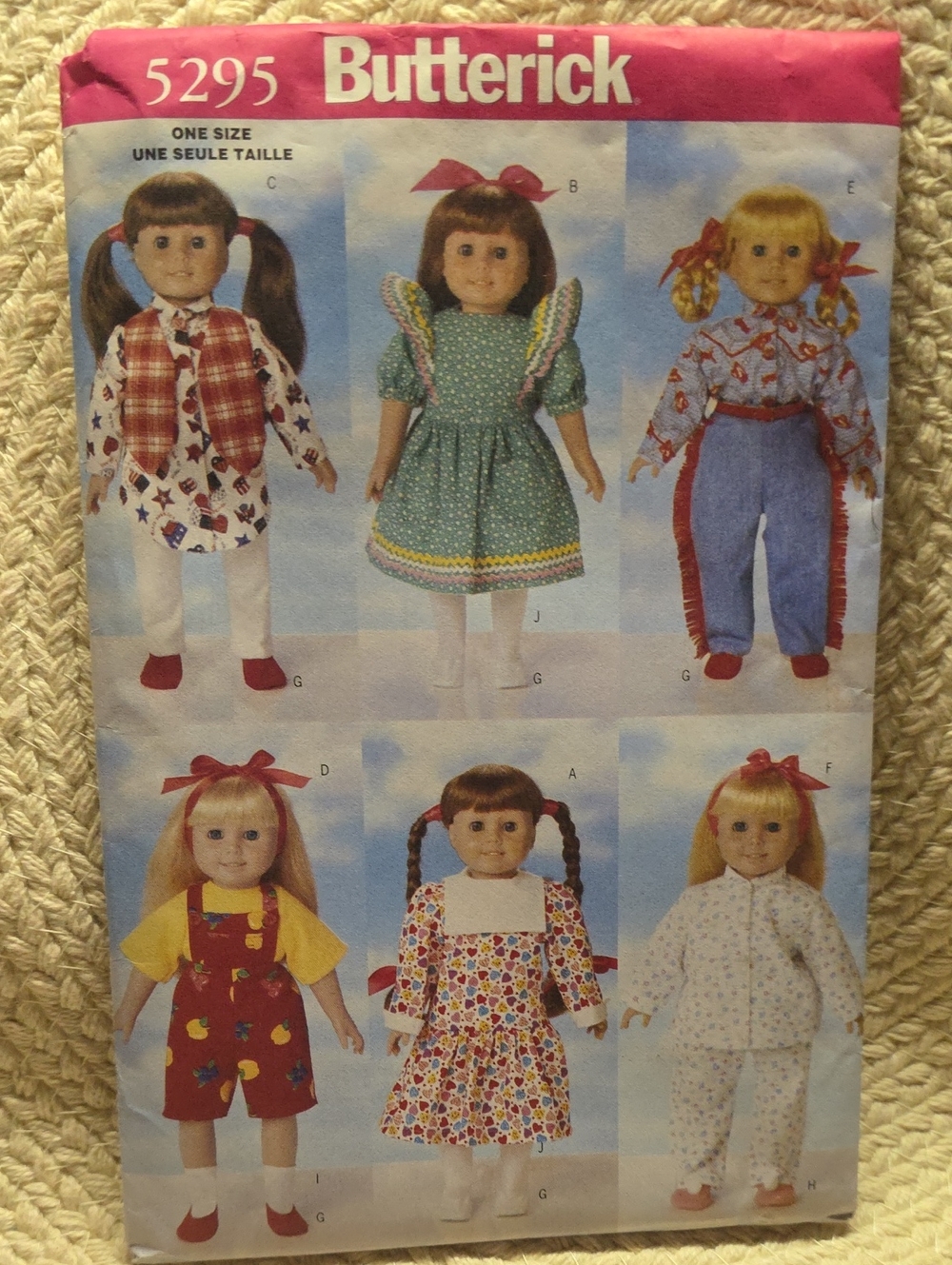 Butterick Kids Doll Outfit Pattern - Red, Green, Blue, Yellow, White